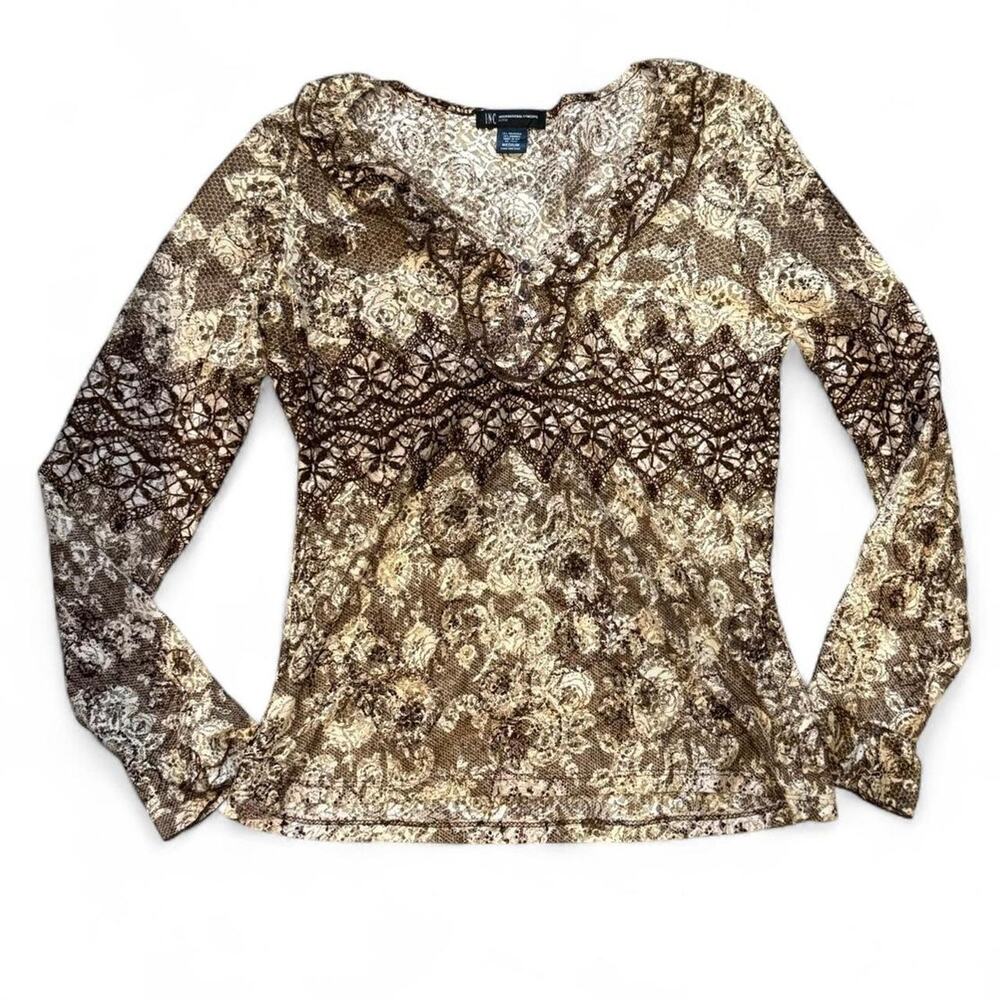 Fairycore earth tone y2k lacey long sleeve top INC women's size Medium